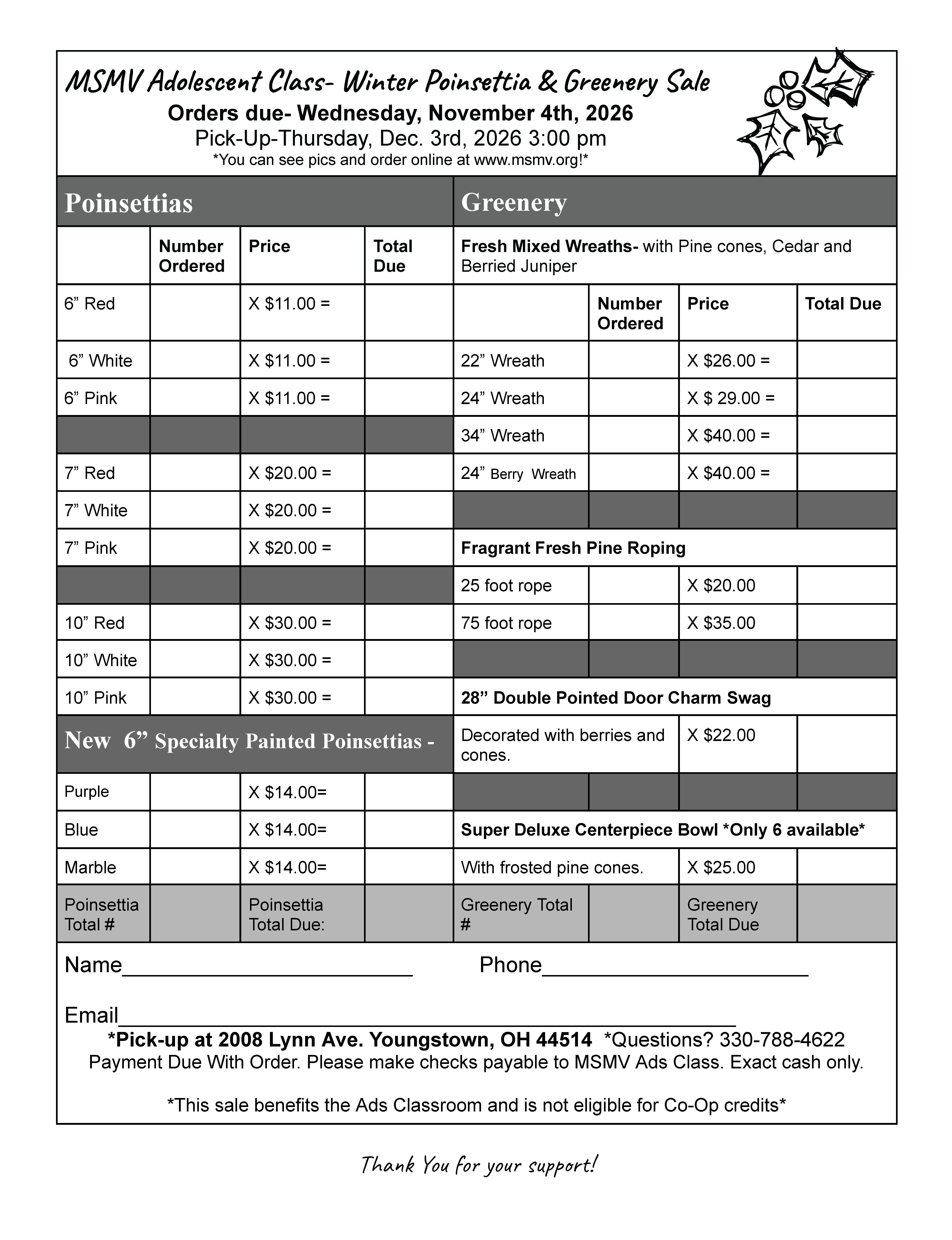 2026 Greenery Order Form